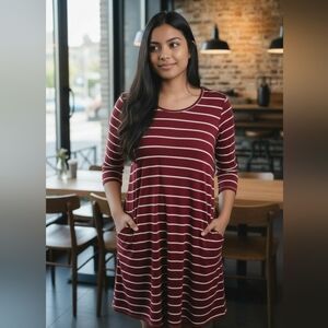 Elegant Burgundy Striped Midi Dress 2X